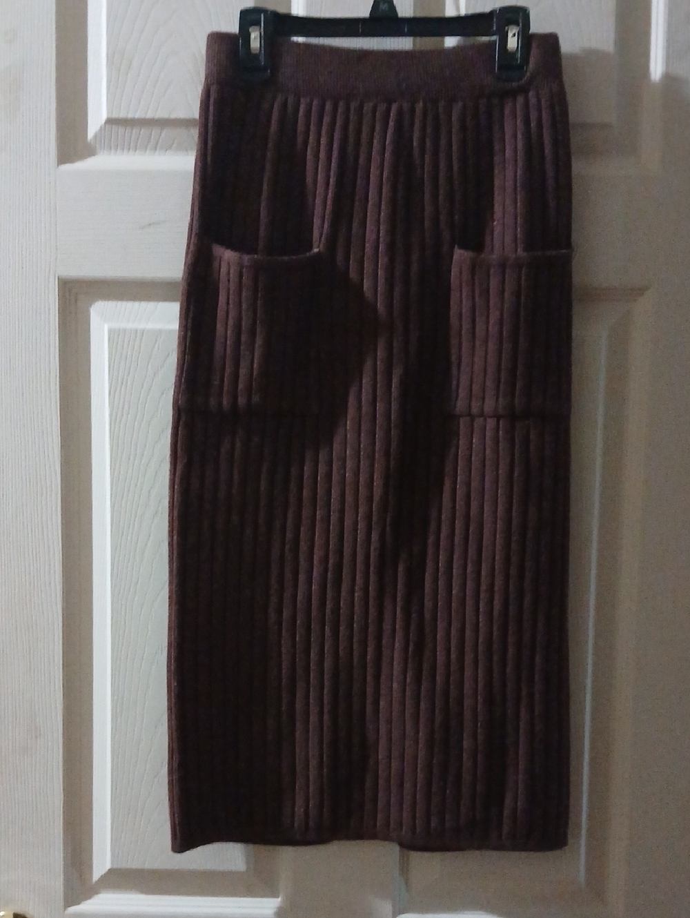 Women’s Brown Ribbed Pencil Skirt with Front Pockets